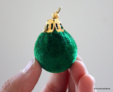 Green And Gold Velvet Bead x 2